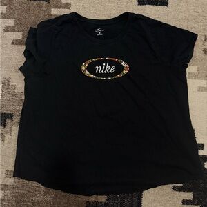 Nike Black and Floral Embroidered Top 2X